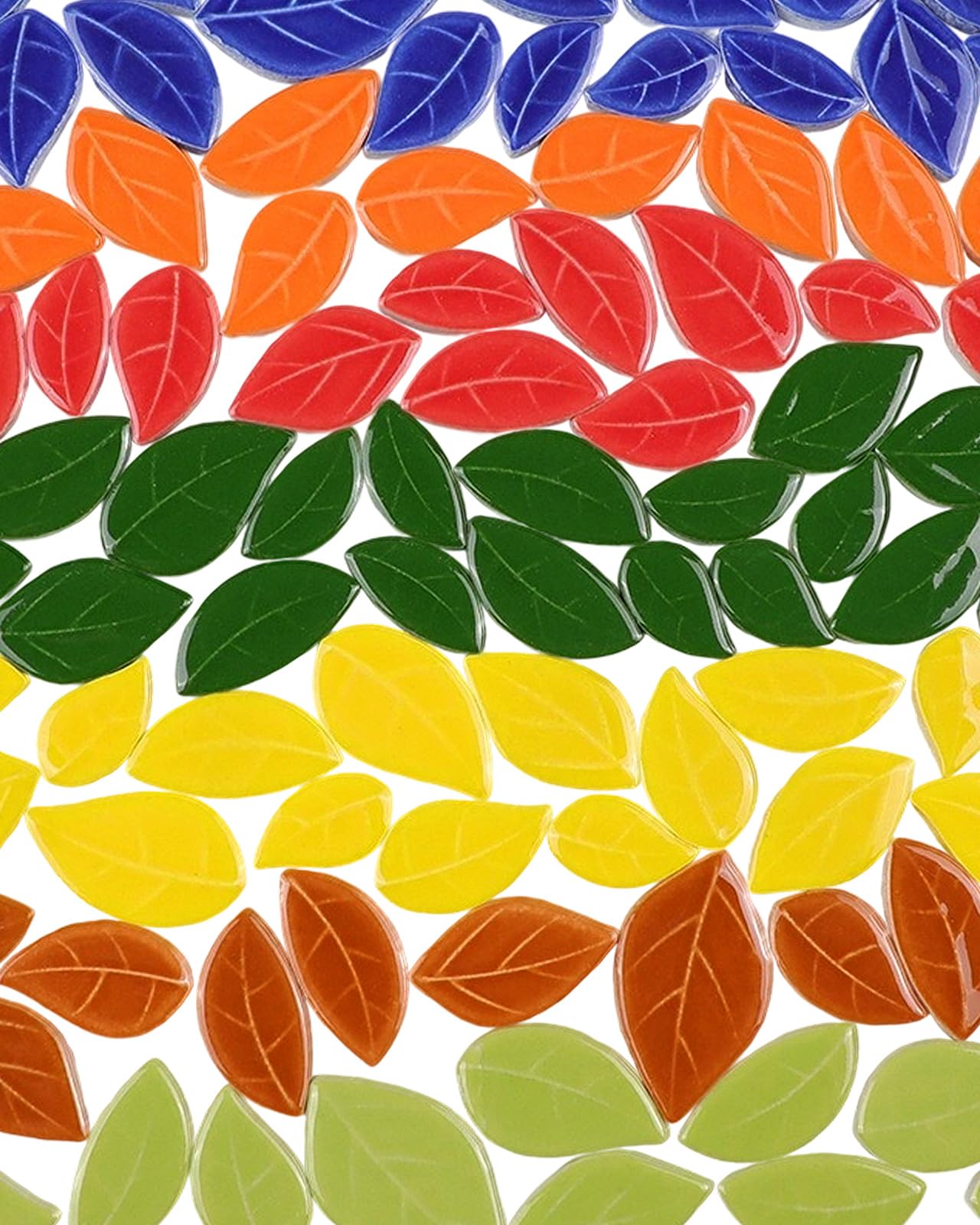 200g Mixed Sizes Leaves Mosaic Tiles for Craft Bulk, Small Ceramic DIY Stepping Stone Kit, Glazed Porcelain Tiles for Coasters Lamp Bathroom Decorations (Red)