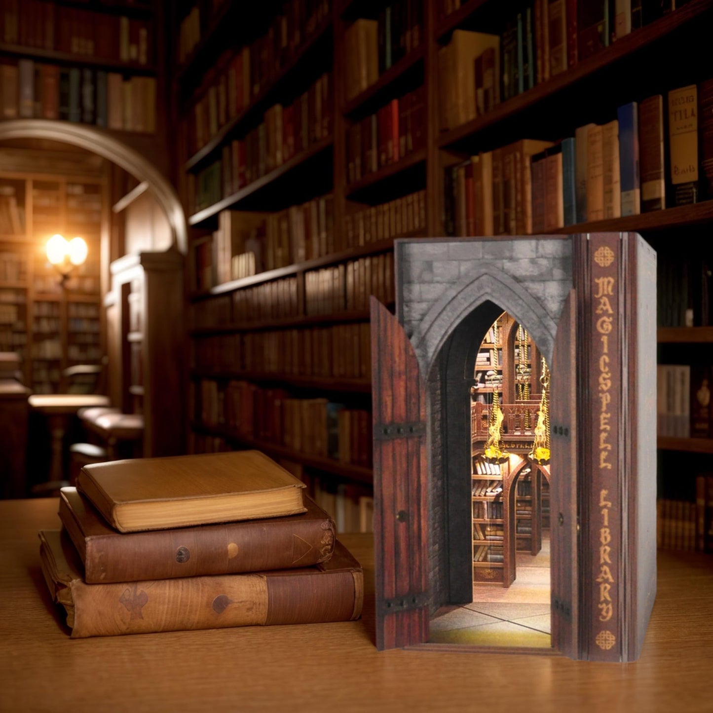 Dolphin Island DIY Book Nook Kit for Adults, Infinite Magicspell Library Booknook with Flame Illusion