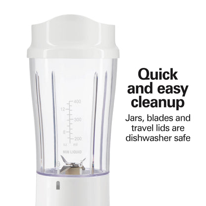 Hamilton Beach Portable Blender for Shakes and Smoothies, 14 Oz BPA Free Travel Cup & Lid, Durable Stainless Steel Blades, Personal Smoothie Blender, Coral (51171)