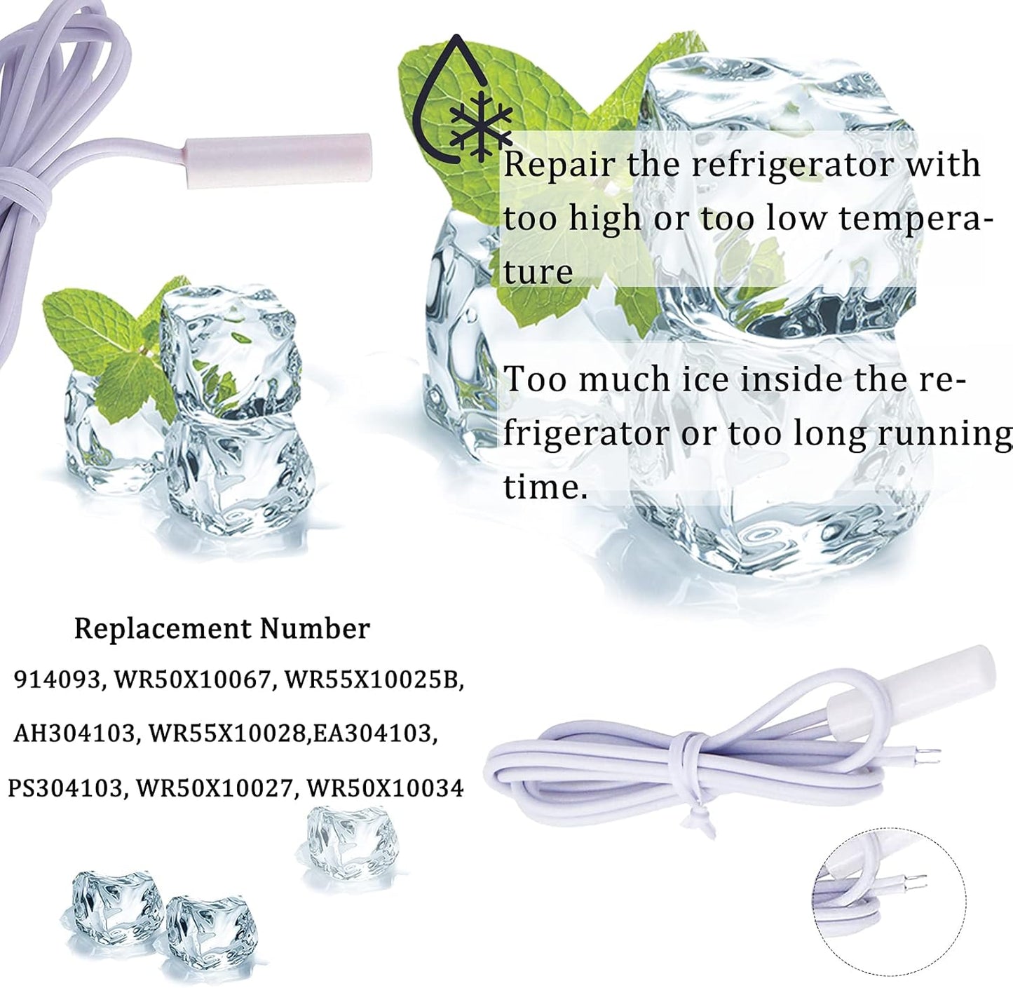 Refrigerator Defrost Heater WR51X10055, Temperature Sensor WR55X10025, Defrost Thermostat WR50X10068 Compatible with GE