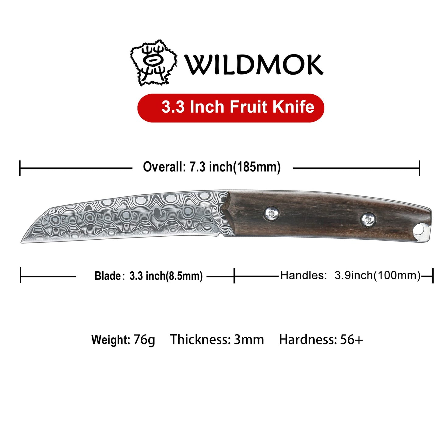 WILDMOK Paring knives Stainless Steel 3.2 Inch Utility Knife Full Tang Fruit Vegetable Cutting Carving Kitchen Knife with Leather Case (A)