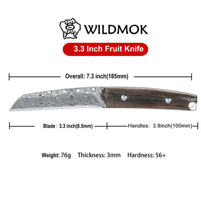 WILDMOK Paring knives Stainless Steel 3.2 Inch Utility Knife Full Tang Fruit Vegetable Cutting Carving Kitchen Knife with Leather Case (A)