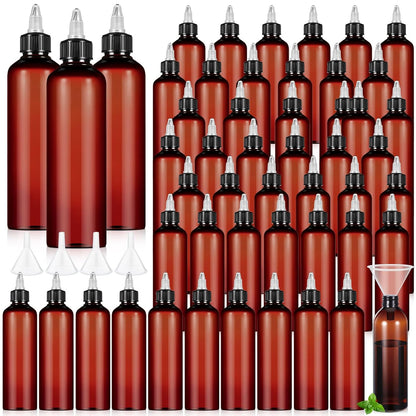 12 (8 oz,Amber) Barydat Pcs Squeeze Bottle Twist Top Applicator Empty Hair Oiling Bottle with Funnels Refillable