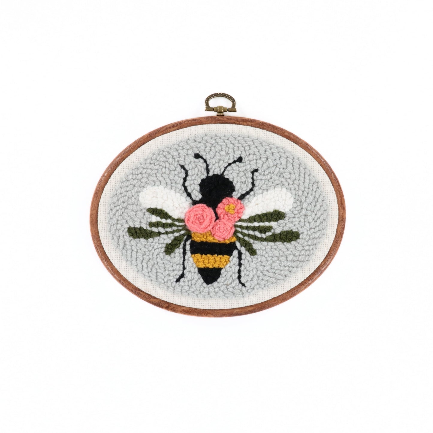 Kimberbell Punch Needle Set – Bloomin’ Bee - Complete DIY Embroidery Kit with Tool, Monks Cloth, Frame, Yarn & Dimensional Flowers – Adorable Bee Punch Needle Craft with Reusable Project Bag