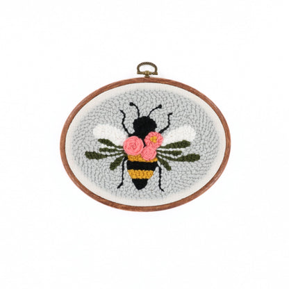 Kimberbell Punch Needle Set – Bloomin’ Bee - Complete DIY Embroidery Kit with Tool, Monks Cloth, Frame, Yarn & Dimensional Flowers – Adorable Bee Punch Needle Craft with Reusable Project Bag