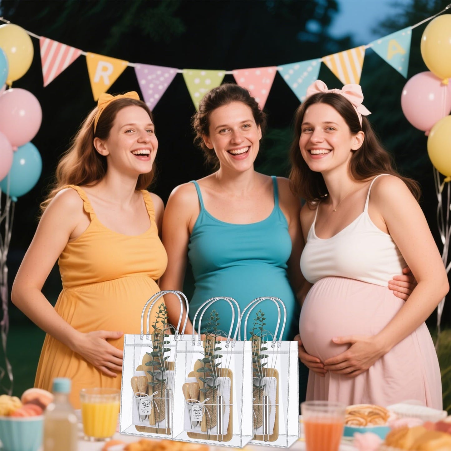 67Pcs Baby Shower Prizes for Game Winners Baby Shower Games Prizes 6 Sets Bamboo Cheese Board Spoon Fork Knives Towel Rattan Coasters Artificial Eucalyptus Stems Thank You Card Stirrers Gift Bags