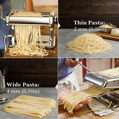Pasta Maker Machine, Manual Pasta Maker with 9 Adjustable Thickness Settings, Stainless Steel Noodles Maker with Rollers and Cutter for Pasta, Spaghetti, Fettuccini, Lasagna