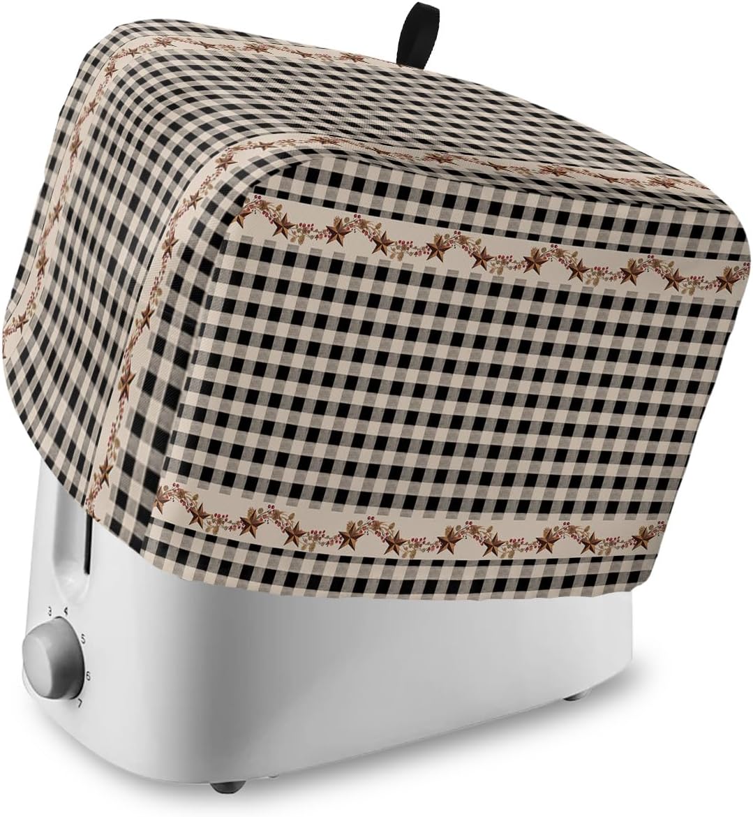 Country Star Berry Black Buffalo Plaid Toaster Dust Cover, Soft Washable 2 Slice, Pockets for Small Appliance Protection