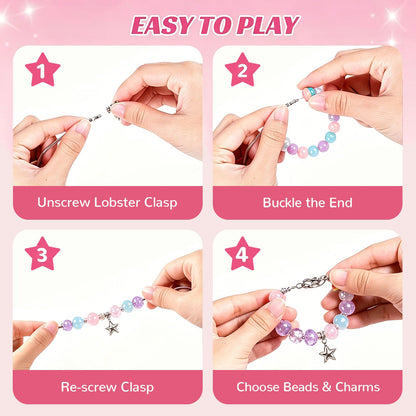 JeeMoien Charm Bracelet Making Kit for Girls 5 6 7 8-12, Friendship Bracelet Kit DIY Craft Jewelry Making Kit Birthday Gift Toy for 6 7 8 9 10 11 Year Old with Portable Jewelry Box, Pink