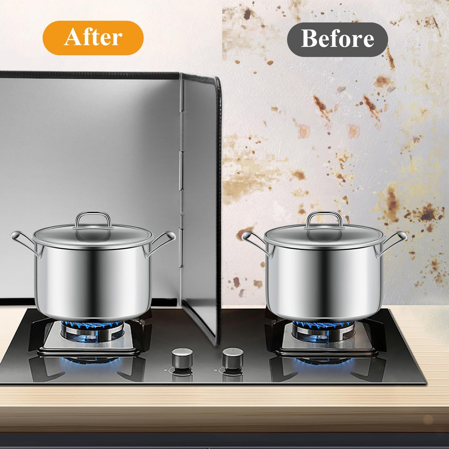 Foldable Stainless Steel Splatter Guard, Oil Splash Protection Backsplash, Splatter Guard for Frying Non-stick 3 Sided Foldable for Stove Top Wall, Easy to Clean and Store for Stove Top and Frying Pan