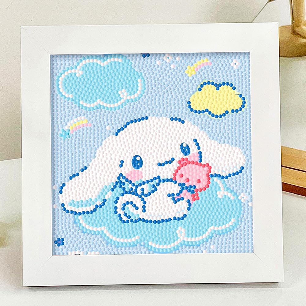 PERFECTSIGHT Cute 5D Diamond Art Kits with Wooden Frame, Kawaii DIY Painting Art for Adults Teen, Diamond Arts and Crafts Sets, Big Gem Full Drill Diamond Dots for Women Beginners (Big Ear)