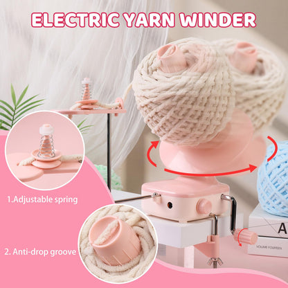 Electric Yarn Winder, Automatic Yarn Ball Winder for Crocheting, Compact Yarn Cake Winder with Strong Tension Stepless Speed for Crocheting & Knitting, Ideal Helper for Yarn Lovers (Pink)