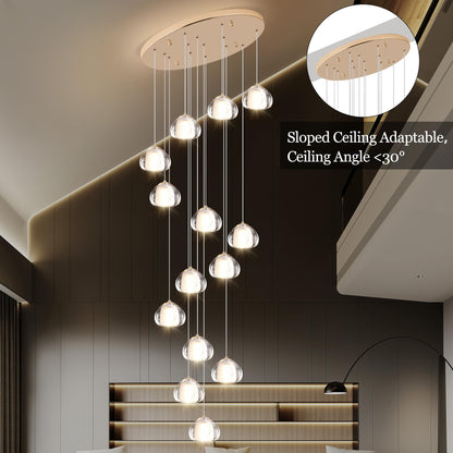 YwueChwu Gold Crystal Chandeliers for Staircase 14-Lights, H120 Inches Modern Indoor High Ceilings LED Pendant Light Fixture for Living Room Foyer Entryway