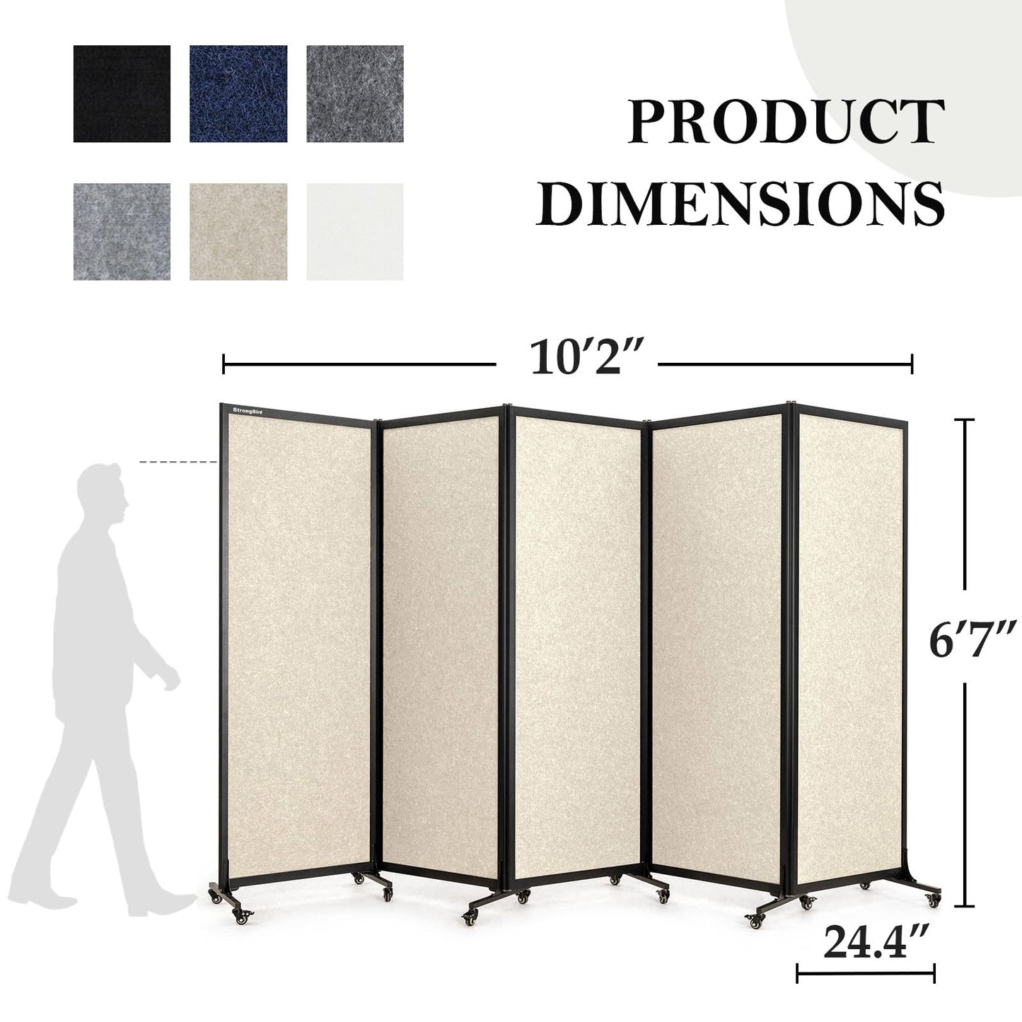 Upgrade Version Room Partition and Divider, Freestanding Rolling Dividers with Wheels,Office Privacy Screen Divider Wall,Classroom Felt Dividers,10'6"L* 6'7"H,5 Panel,Beige