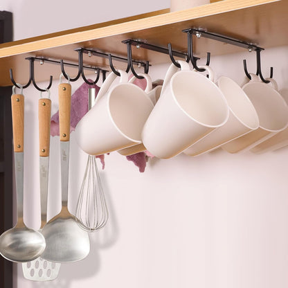 Under Cabinet Mug Hooks, 3 Pieces Mug Holder Rack with 12 Hooks, Display Hanging Storage for Mugs/Coffee Cups, Black