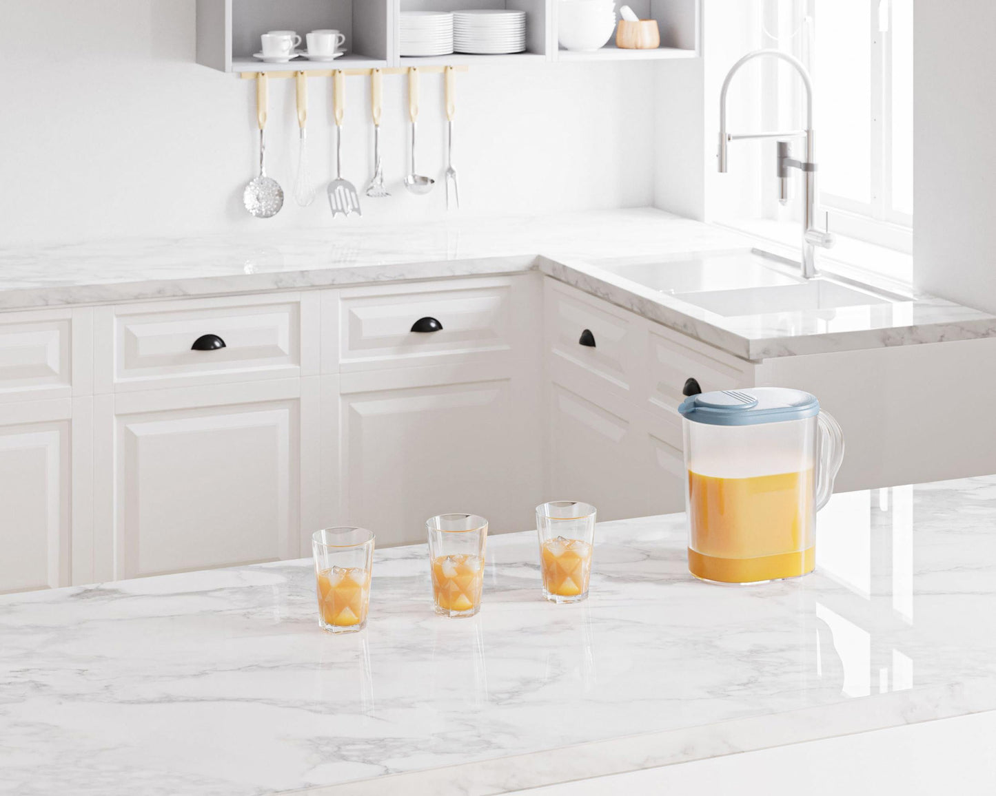 Tribello Pitcher with Lid 1 Gallon, Slim Clear Plastic Water Pitcher with Pivot-top Spout Lids, Iced Tea Pitcher for Fridge, Freezer/Dishwasher Safe, and BPA/Phthalate Free