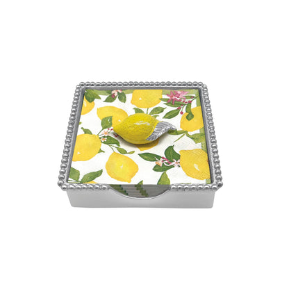 MARIPOSA YELLOW LEMON BEADED NAPKIN BOX SET | SILVER | BRILLANTE | GIFTS | NAPKIN BOX & WEIGHT SET | RECYCLED SANDCAST ALUMINUM | HANDMADE IN MEXICO
