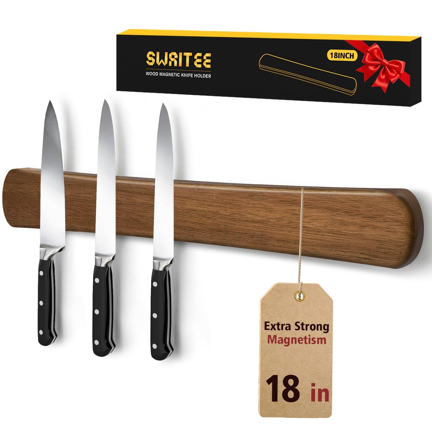 Swaitee Magnetic Knife Holder for Wall, 18 Inch Wood Strong Magnetic Knife Strip, Housewarming Gifts for New Home, Kitchen Storage Space Savers, Farmhouse Kitchen Utensil Organizer Essentials