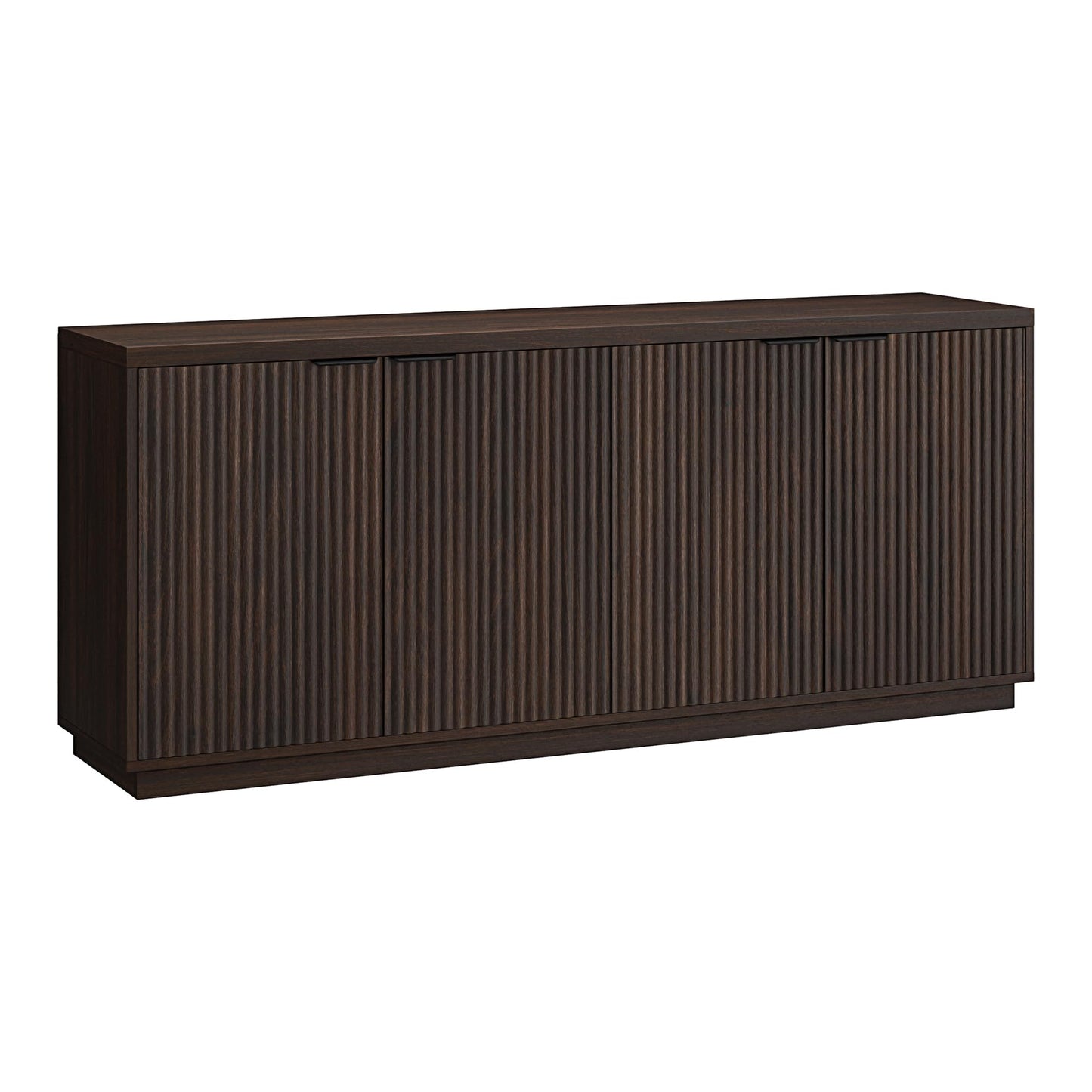Henn&Hart 68" Fluted Sideboard Buffet Cabinet, Ribbed Wooden Credenza with 4 Doors, Adjustable Shelves, and Cable Management Cut-Outs for Dining Room, Kitchen, Living Room or Entryway, Rich Brown