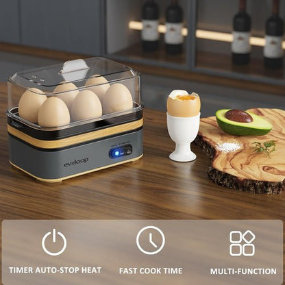 Evoloop Electric Egg Cooker - Rapid 6 Egg Capacity for Soft, Medium, Hard Boiled & Omelets - BPA Free