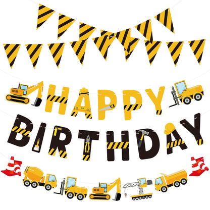 Construction Birthday Banners Vehicle Truck Paper Garlands Construction Pennant Flags Bunting Banners Happy Birthday Party Decor for Boys Construction Theme Birthday Party Decorations, Set of 5