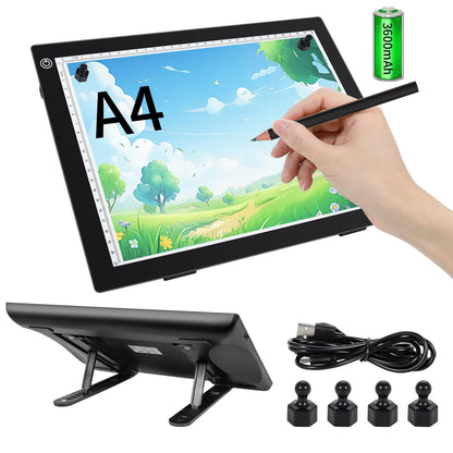 VALUCKY Rechargeable A4 Tracing Drawing Board,Copy Light Pad with Adjustable Foldable Stand,3 Level Brightness LED Tracing Light Box for Artist,Drawing,Sketching,Diamond Painting