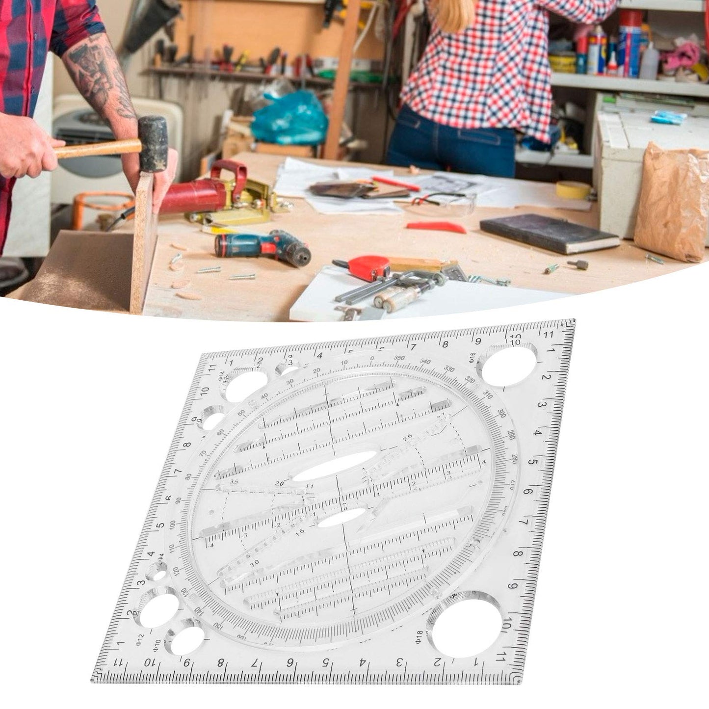 Multifunctional Drawing Ruler, Geometric Drawing Tool, Angle and Circle Maker for School, Office, and Artwork