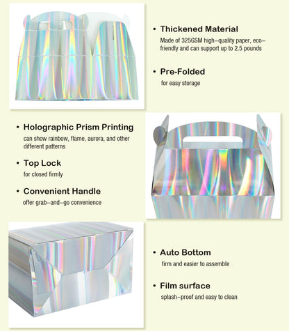 Naleyber Shiny Rainbow Party Favor Boxes 24pcs Iridescent Silver Gift Gable Treat Boxes Candy Snacks Goodie Bags Cookie Box for Birthday Wedding Christmas Baby Shower