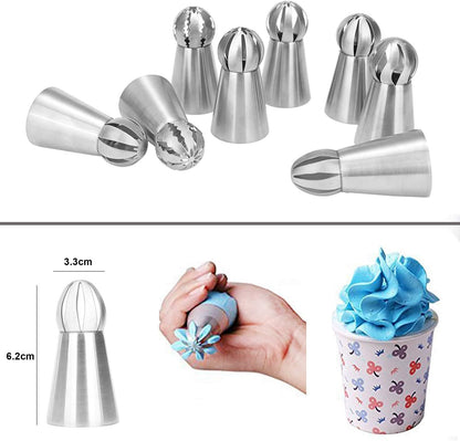 Russian Piping Tips Set, 8 Pcs Stainless Steel Frosting Icing Piping Nozzles for Cake Decorating Supplies