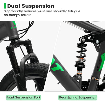 Ecarpat 26 Inch Full Suspension Mountain Bike, 21 Speeds Dual Disc Brake, Men Women Carbon Steel Mountain Bike, Adult Trail Beach Snow Commuter City Bikes