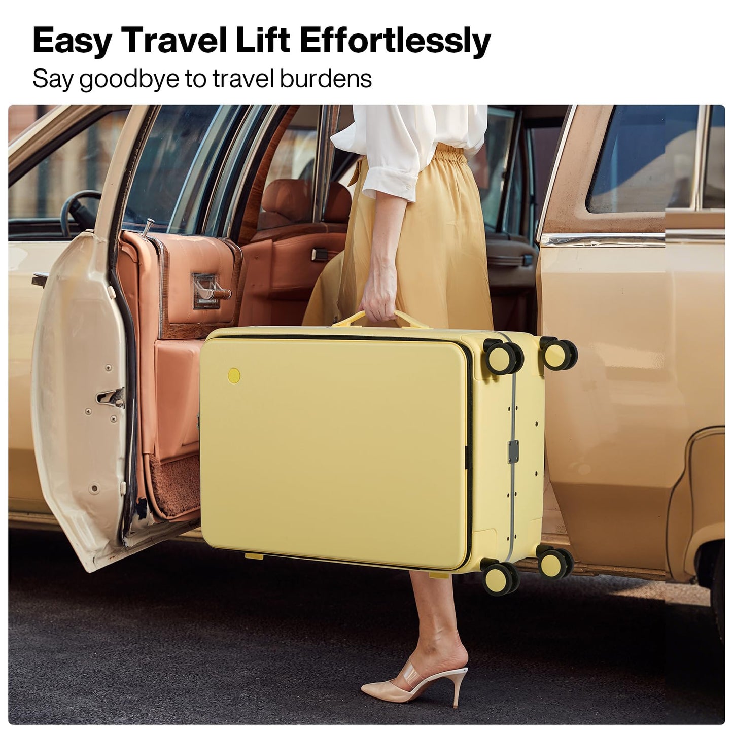 mixi 26 Inch Large Checked Luggage PC Hard Shell Suitcase Top Opening Aluminum Frame Travel Suitcases with Wheels, Lark Yellow