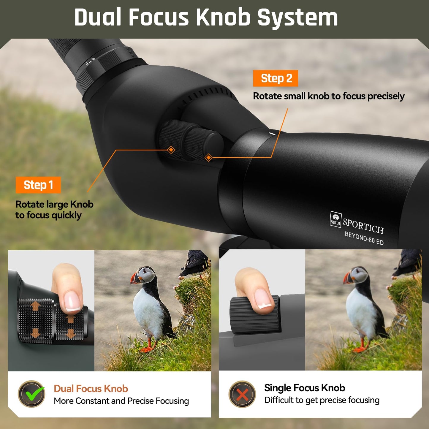 SPORTTICH Beyond 20-60x80 ED Spotting Scope, HD Optical System, Dual Focusing, Fog&Waterproof, Detachable Eyepieces, Smartphone Adapter, for Hunting, Target Shooting, Bird Watching