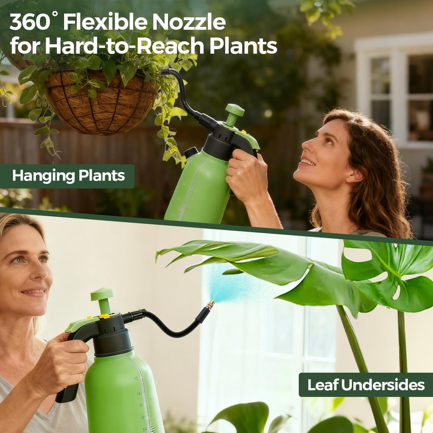 T4U 1/2 Gallon Pump Sprayer with Flexible Adjustable Nozzle, PP Hand Pump Pressure Sprayer with Built-in Measuring Cup for Home Garden Plant Care and Household Cleaning, Indoor & Outdoor Use