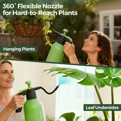 T4U 1/2 Gallon Pump Sprayer with Flexible Adjustable Nozzle, PP Hand Pump Pressure Sprayer with Built-in Measuring Cup for Home Garden Plant Care and Household Cleaning, Indoor & Outdoor Use