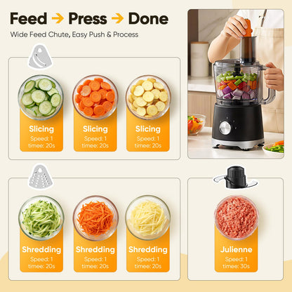 OLIXIS Food Processor 10.5 Cup, Vegetable Choppers with Slicing Shredding Chopping Kneading, Dishwasher Safe, Food Grinder, Stainless Steel Blades, for Smoothie Fruit Dough, 2.6QT, Black