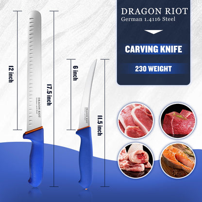DRAGON RIOT Carving Knife Set for Meat 12 Inche Meat Slicing Knife and Boning Knife and 6 Inch Curved Beef Brisket Trimming Bundle