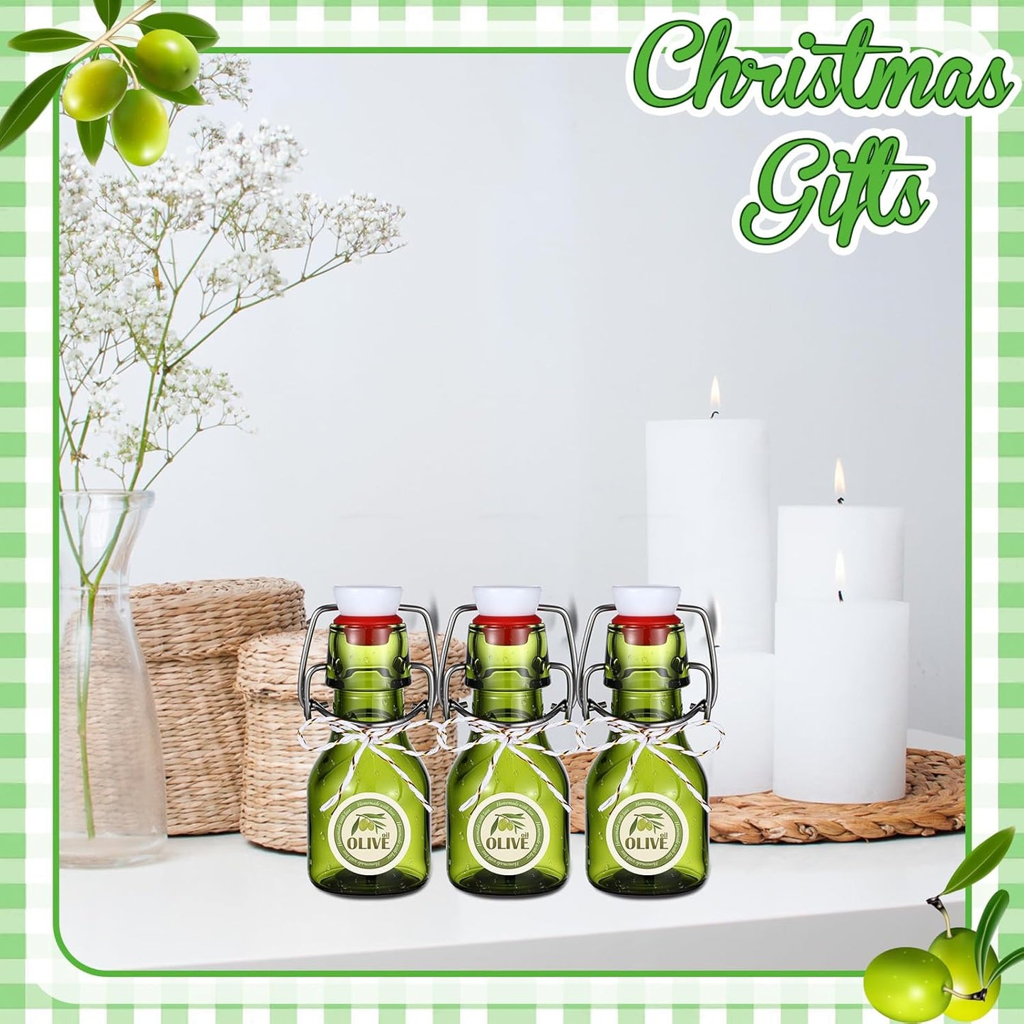 20 Pack Favors(2 oz,Olive Queekay Mini Swing Top Glass Bottles for Vanilla Extract Homemade Olive Oil Bottles with Lids