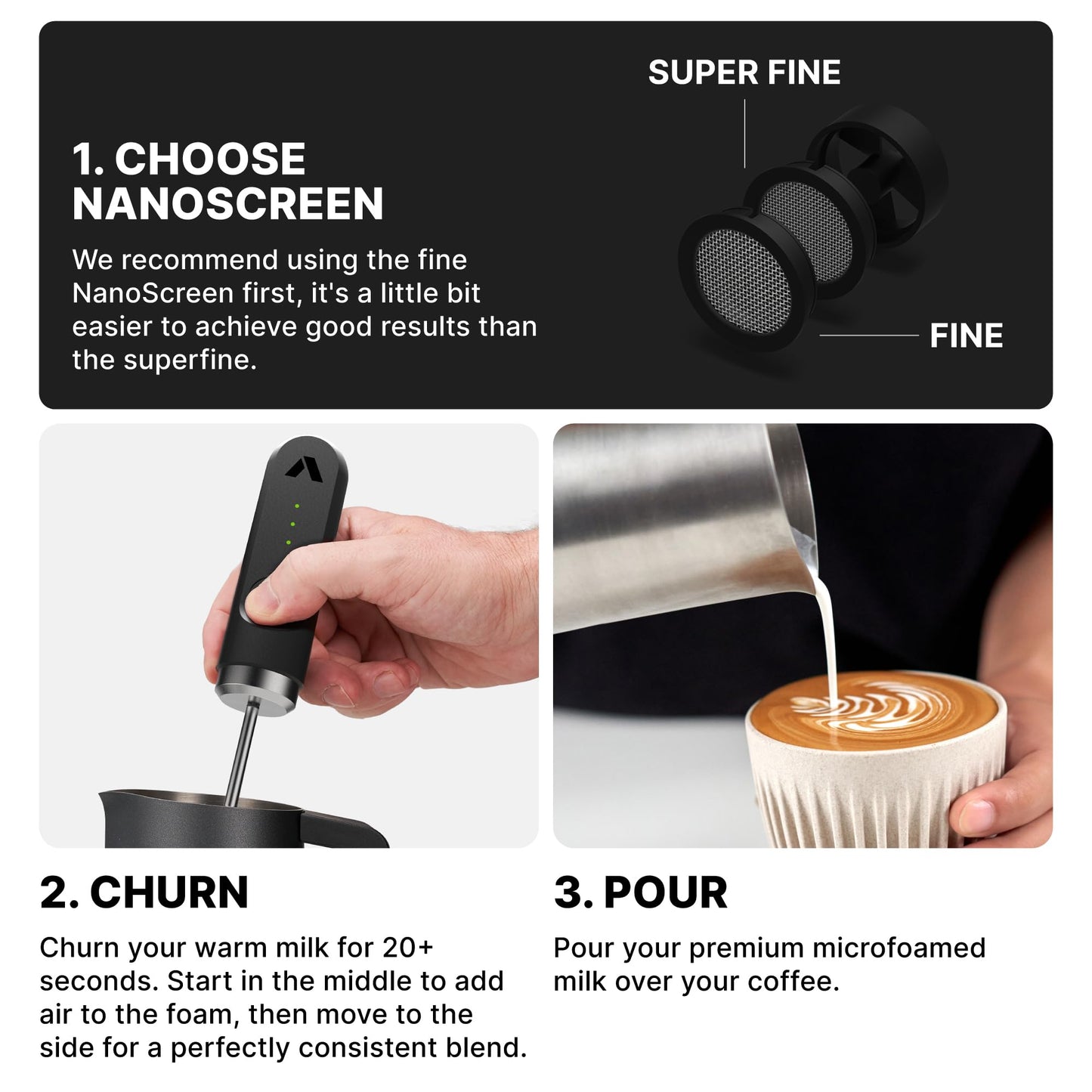 Subminimal NanoFoamer V2 Performance Milk Foamer | NEW Model Edition | Waterproof, Dual-Speed, Stainless Steel | Microfoamed Milk in 30 Seconds, Barista-Style Coffee Drinks Home
