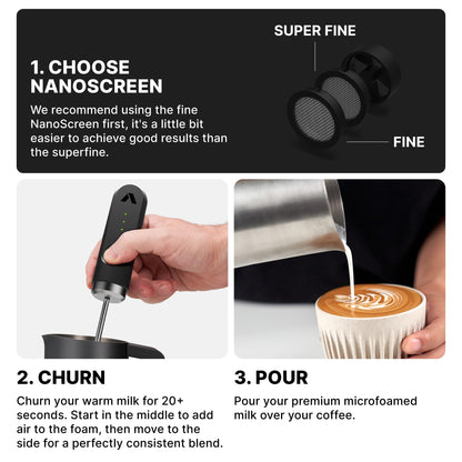 Subminimal NanoFoamer V2 Performance Milk Foamer | NEW Model Edition | Waterproof, Dual-Speed, Stainless Steel | Microfoamed Milk in 30 Seconds, Barista-Style Coffee Drinks Home