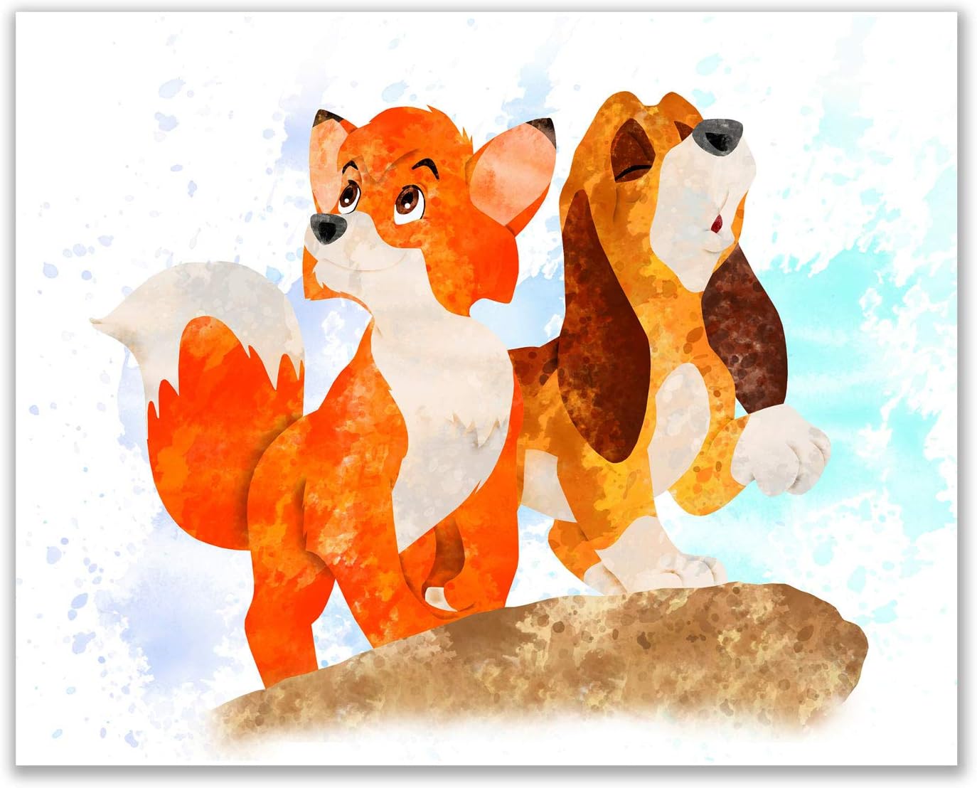 Fox and The Hound Set of 3 Poster Prints - Cute Watercolor Photos (8 inches x 10 inches)