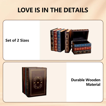 Blanc 2 Pcs Classic Brown Wooden False Book Box Storage Box, 7.87 x 6.3 x 5.51 inches, 1 kg Capacity Each, 2 Count