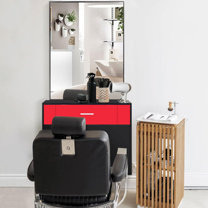Black Salon Stations for Hair Stylist, Barber Station Organizer, Wall Mount Hair Styling Equipment, Wall Mount Barber Station Hair Styling with Mirror Dressing Table Beauty Salon Spa Equipment Set