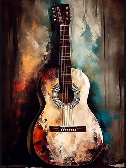 YEEIFFD Guitar Diamond Painting Kits Vintage Musical Diamond Painting Full Round Fine Rhinestones Embroidery Handmade Kit for Studio, Musical Lover Gifts 12x16 inch