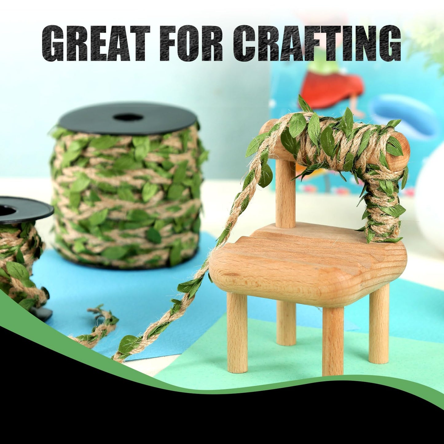 Radix Rope Natural Jute Twine with Green Leaf - 100 Feet (30 Meters) | Decorative Garden String for Gift Wrapping, Crafts, Wedding Decor