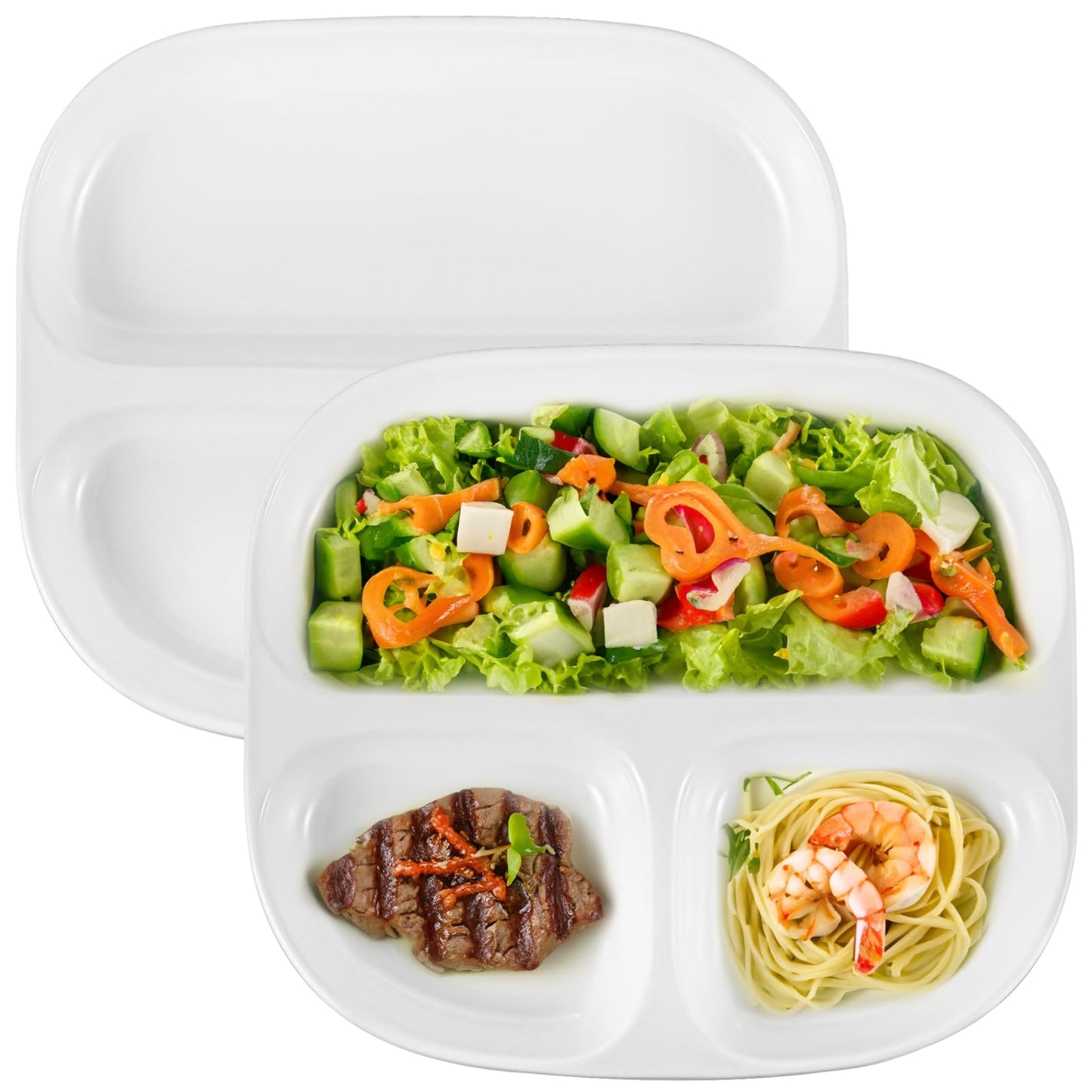 OMISTAR 2 Pcs Ceramic Plates for Kids, 8.5" Divided Plates for Adults, Portion Control Plate, White Ceramic Plate for Balanced Meals, Diabetes and Weight Loss Diet