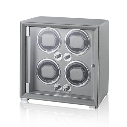 KOHUDIS Watch Winder for 2/4/6/9 Automatic Watches, high-end Leather Making, Super Quiet Mabuchi Motor, Two Power Modes, Built-in led Lights (Gray, 4 Slots)