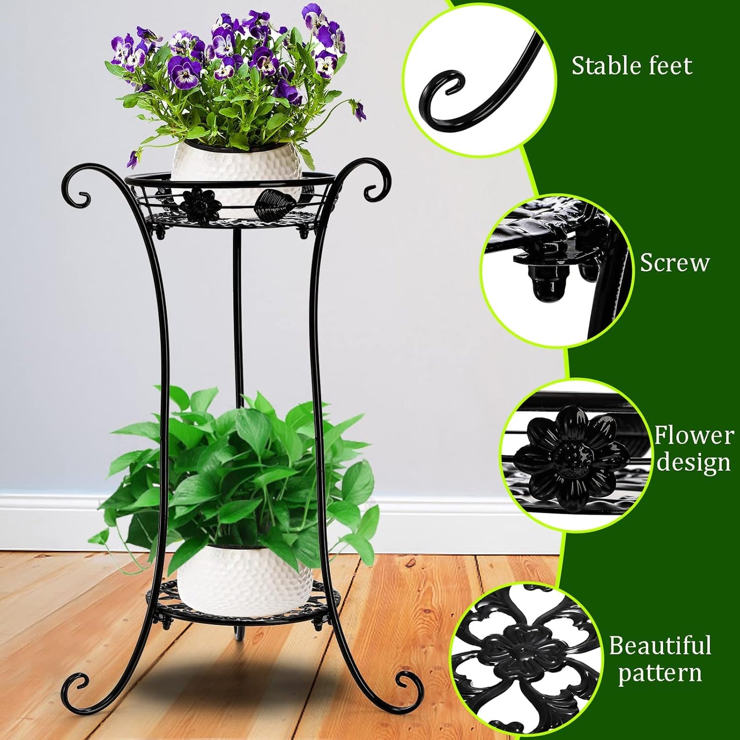 2 2 26 Inches Yesland Pcs Metal Plant Stand Indoor Outdoor, Tier Black Iron Flower Plant Stand Detachable Tall Modern