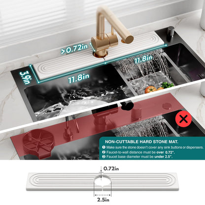 Eormoe Faucet Mat for Kitchen Sink – Diatomite Stone Drying Mat & Sink Protectors, Prevent Moisture – Sink Splash Guard Water-Absorbing Stone Tray for Bathroom Counter (Light Grey, 23.6" x 3.9")