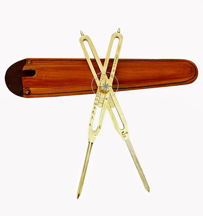 Sana Nautical Artist Proportional Scale Divider Drawing Tool Professional 12” Long Solid Brass with Heavy Duty Steel Point with with Leather case, Golden, M