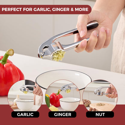 SAFI Garlic Press Set - Premium Zinc Alloy Garlic Mincer Efficient Garlic Crusher & Presser Heavy-Duty Rust-Proof Garlic Masher Kitchen Tool With Garlic Peeler & Brush Home & Kitchen Essential Gadgets